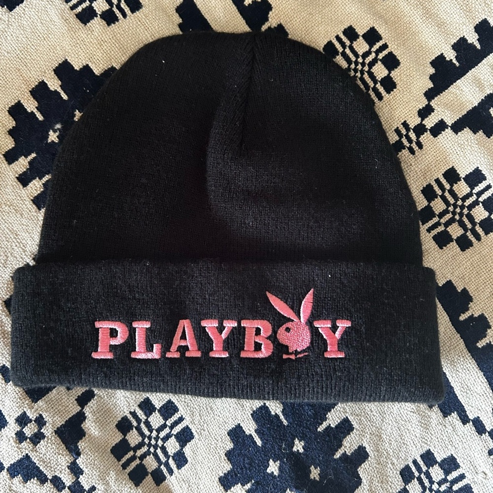 Playboy Black Beanie with Pink Logo